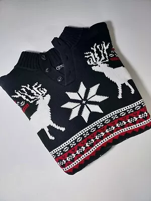 Winter Christmas Sweater Fair Isle Holiday Reindeer Chaps Mens XL Black • $16.34