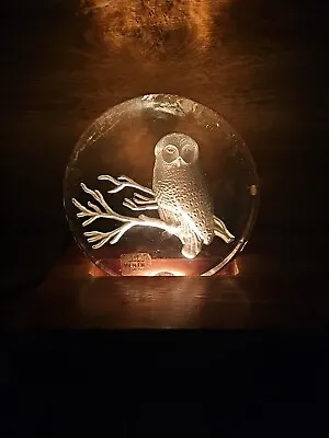 Viking Glass Hand Made Paperweight W/ Light Display Owl W Original Label (Read) • $65