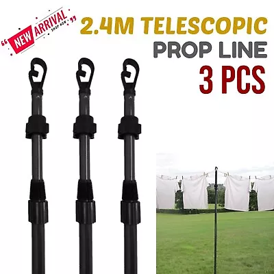 3 X 2.4M Telescopic Line Prop Heavy Duty Extendable Support Pole Washing Clothes • £13.99