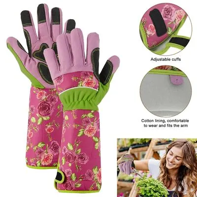 Ladies Woman Long Sleeve Gardening Gloves - Thorn Proof Leather Gauntlet Garden • £12.46