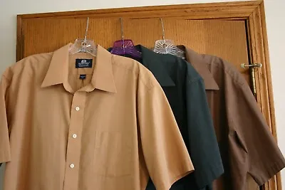 Trio Stafford Athletic Cut Sz 17 S.S. Broadcloth Dress Shirts Charcoal Tan Mocha • $18