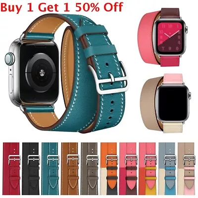 $14.51 • Buy Leather Watch Band Double Tour Bracelet Strap For Apple Watch 38/42mm 40mm/44mm