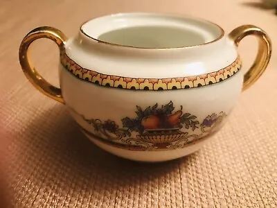 Vintage Victoria China Czechoslovakia 4-1/2  Wide Sugar Bowl W/Gold Trim ADMIRAL • $7