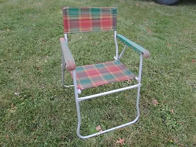 Vintage Plaid Aluminum Folding Sling Chair • $19.99