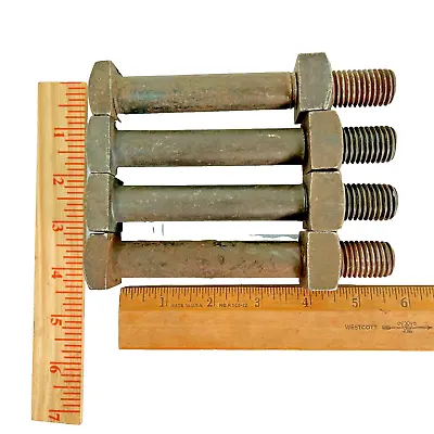 4 Vtg Nos Square Head Machine Bolts & Square Nuts 3/4  Dia X 5 1/2  Length • $18.47