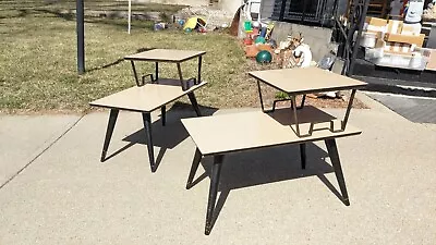 Pair Vintage 1960s Mid Century Modern Atomic Retro End Table  Formica Metal Wood • $299.99