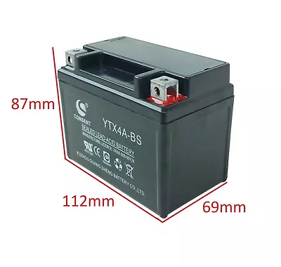 12V 4Ah ATV Battery 50cc 70cc 90cc 110cc 125cc Motorcycle Scooter Go Kart • $28.09