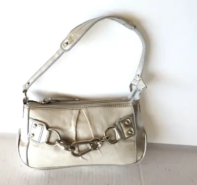 Merona Silver Leather Canvas Clutch Handbag Shoulder Bag Wallet Wristlet NWT • $16.95
