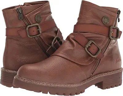 Blowfish Malibu Womens Ronin Side Zip Faux Leather Lug Sole Ankle Boot Walnut • $55