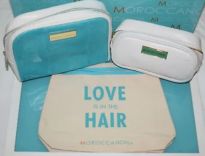 Lot Of 3 Moroccan Oil Blue & White Cosmetic Makeup Travel Cosmetic Bags ~ NEW • $24.99