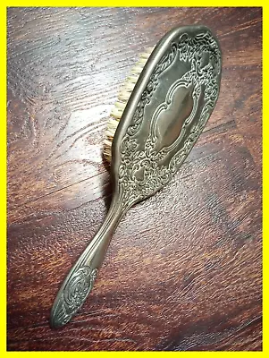 Vintage Hair Brush Silver Plate Floral 8  Ornate Embossed Heavy 8.5 Ounces • $24.95