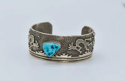 Lester Craig Navajo Kingman Turquoise Kokopelli Sterling Silver Cuff Bracelet • £685.07