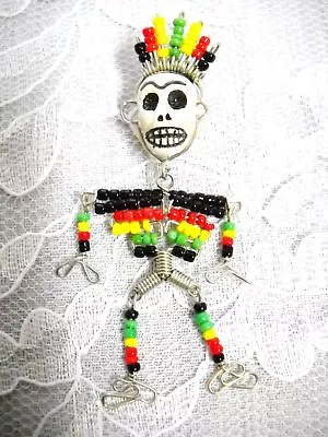 $15.49 • Buy Rasta Man Wire & Seed Beads & Yin Yan Balance Symbol Skull Ceramic Pendant