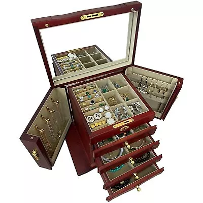 TITISKIN Extra Large Jewelry Box Wooden For Women Solid Wood Organizer With Lock • $109.99