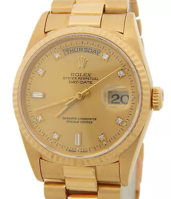 Mens Rolex Solid 18k Gold Day-Date President Watch FACTORY Diamond Dial 18238 • $18549.98