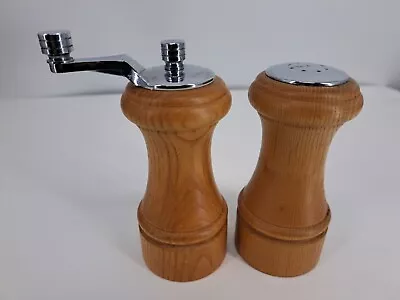 Mr. Dudley Vintage 5-3/4 “ Wood Pepper Mill And Salt Shaker Set Stainless Tops • $24.94