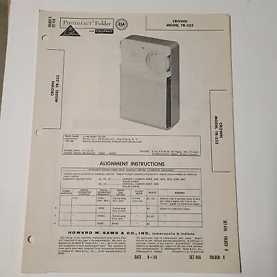 $2.99 • Buy Sams Photofact Service Manual 456-8 Crown Transistor Radio Model Tr-333