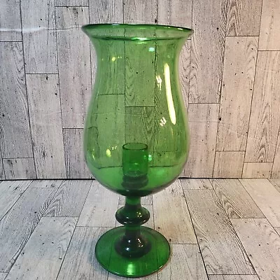 VTG? Emerald Green Hurricane Hand Blown Glass Candle Holder Murano? 10  H • $35