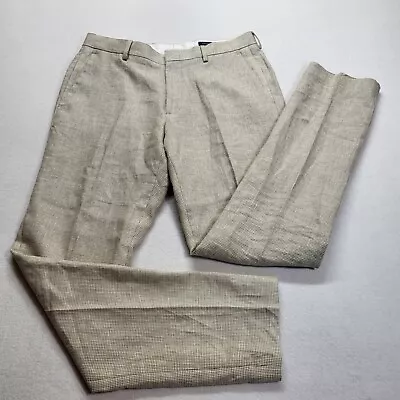 J Crew Thompson Suit Pant Men 32X32 Beige Glen Plaid Linen Tapered Slim Fit • $58