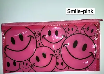 2 PCS Smiley Pencil Pen Case Zipper Pouch Cosmetic Bag Waterproof PINK 1411 • $7.99