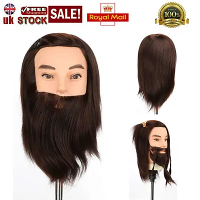 Man 12  Hair Barber Practice Hairdressing Training Head Beard Mannequin + Clamp • £21.09