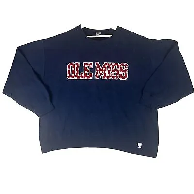Vintage Russell Athletic Ole Miss Rebels Sweatshirt Large Crewneck Y2K Blue • $34.99