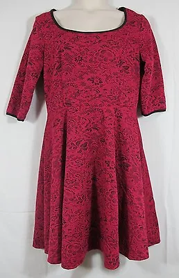 Melissa Masse Fit Flare Dress Scoop Neck Dahlia Red Black Lace Fuchsia Plus 3X • $89.99
