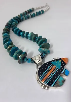 Navajo Craftsmanship At It’s Finest SS Multi Stone Inlay Bear Necklace • $300