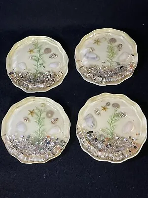 Vtg Lucite Sea Themed Coasters With Shells Abalone Starfish Good Condition • $17