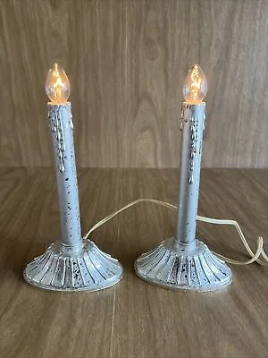 Vintage Plastic Christmas Window Candle Candolier Lights Set Of 2 Silver Drip 8” • $7.69