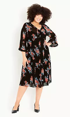 $40 • Buy Evans By City Chic Womens Plus Size Ruffle Print Dress - Black Floral