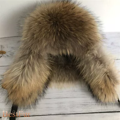 Mens Real Raccoon Fur Russian Ushanka Hats Aviator Trapper Hunter Ski Earlap Cap • $34.18