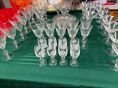 Vintage Lead Crystal Etched Floral Stemware 50 Piece Set - Or Individually Sold • $200