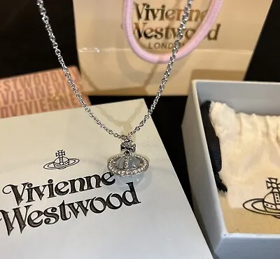 Vivienne Westwood Nana Small Clear Orb Necklace Silver Tone With Box#353 • $89