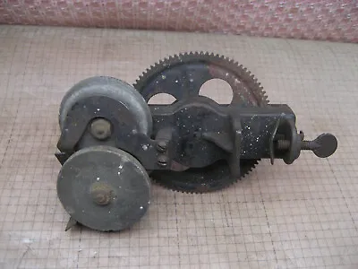 Vintage Hand Crank Gear Driven Bench Grinder 2 Stone Knife Sharpener Old Tool • $93.75