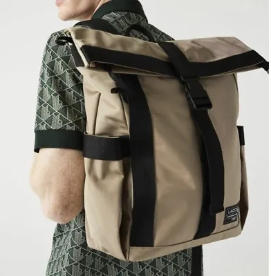 BNWT Lacoste Men’s Clipped Canvas Flap Sailor Backpack 40-46 X 36 X 12 Cm • £75
