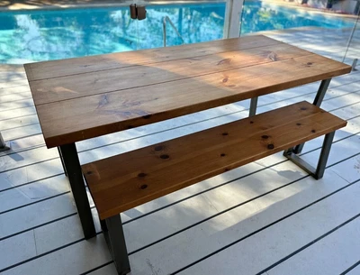 $800 • Buy Used 6 Seater Timber Industrial Dining Table And Bench 180cm X 86cm
