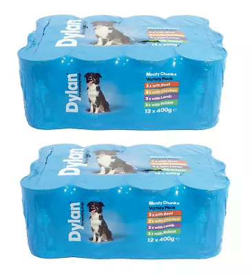 Dylan Delicious Meaty Chunks 400g Tinned Dog Food Canned Variety Pack X24 Tins • £27.98