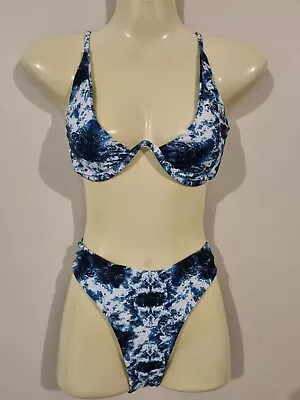 Navy Blue White Women's Tie Dyed Bikini Swimwear Swimsuit Beachwear Size Large • $24.99