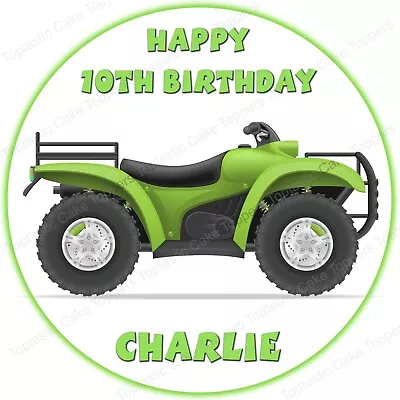 Personalised Green Quad Bike Round Edible Icing Birthday Party Cake Topper • £4.65