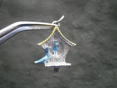 Bluebirds On Birdhouse Nesting Box Vtg Sterling Silver Enamel Charm Pendant 2.7g • $22.50