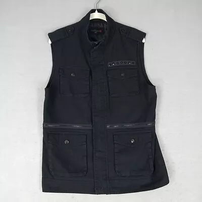 G By Guess Vest Mens M Black Cargo Utility Studded Grunge Punk Rock Streetwear • $24.48