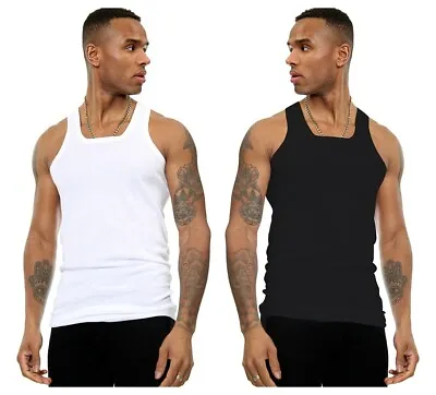 1 To 12 Packs Of Mens Ribbed Vest Tops -100% Cotton Athletic Fit Inner Vests Lot • £4.99