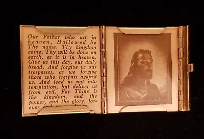 Vintage Mini Photo Necklace Locket W/ Pic Of Jesus & Lord's Prayer. • $45