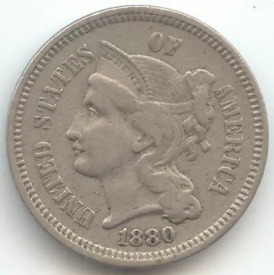 1880 Three Cent Nickel 3c Original XF • $169