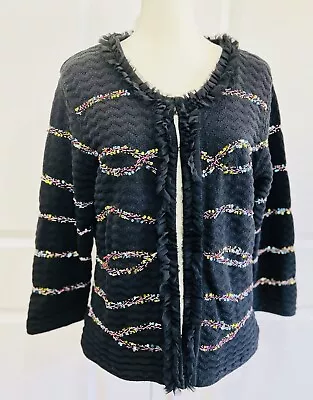 Vtg Michael Simon Womens Novelty Sweater Beaded Sequin Black Cardigan Sz XL • $64.80