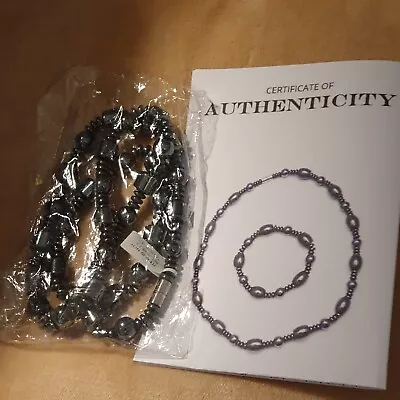 £12 • Buy 2 Piece Set Hematite Necklace Size 20 With Magnetic Lock And Stretchable Braclet