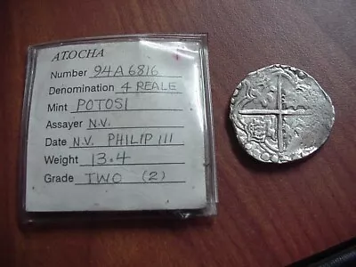 1622 Silver Potosi 4 Reales Atocha Sailors Inc Shipwreck Cob Coin Grade 2 No Coa • $355