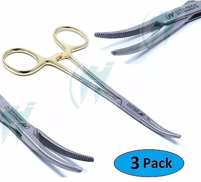 3 Pcs O.r Grade Mosquito Hemostat Locking Forceps 5  Curved With Gold Handle • $14.99