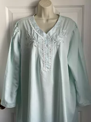 MISS ELAINE XL Nightgown Touch The Inside Teal Blue Pintucked Embroidered Long • $28.95